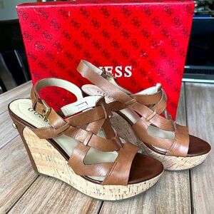Guess brown leather wedges